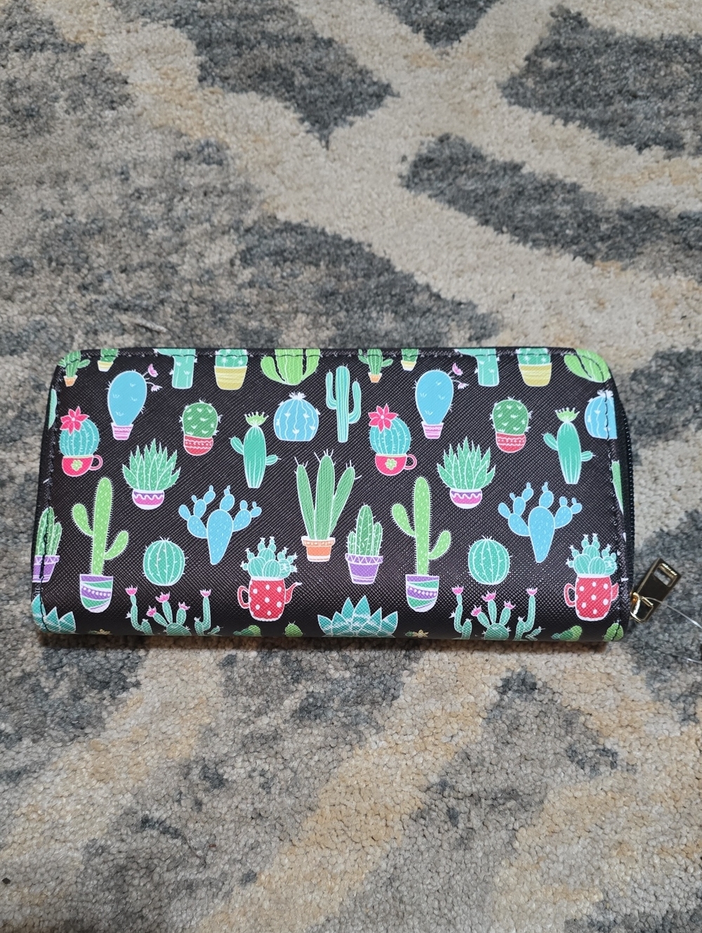 Cactus Print Wallet - Black with Multicolor Cacti